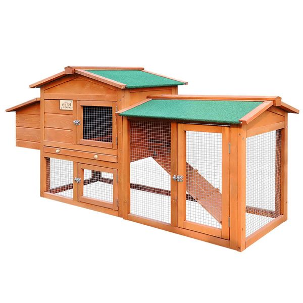 Wooden Chicken Run Coop Rabbit House Bunny Duck Hutch Hen Cage Nesting Box Enclosure Outdoor 2 Stories XL 178cm