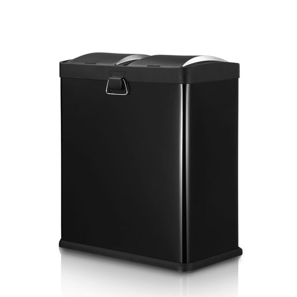 60L Dual Compartment Pedal Bin Kitchen Recycling Waste Bins Coated Steel Black 