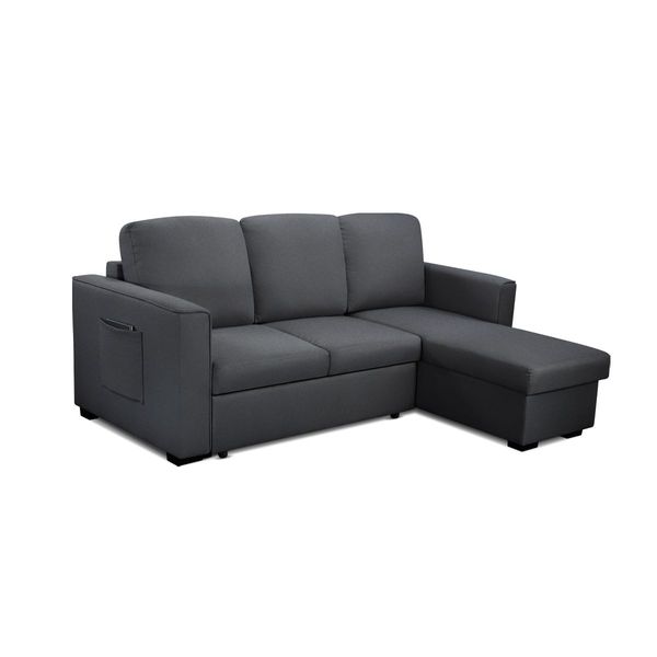 Sofa Bed Lounge Set Futon Couch 3 Seater Storage Chaise Corner Dark Grey