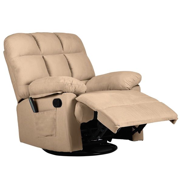 360-Degree Swivel Recliner Rocking Armchair 8-Point Heated Massage Chair Beige