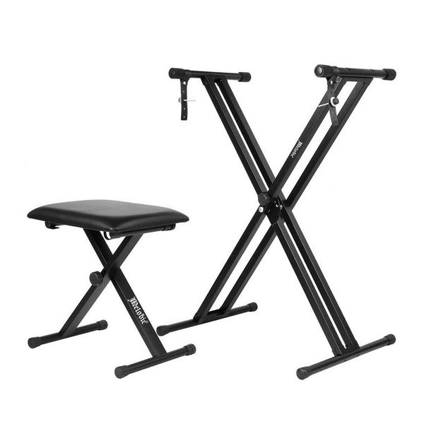 Melodic Adjustable Keyboard Stand Portable Piano Stool X-Shaped Bench Seat Set 