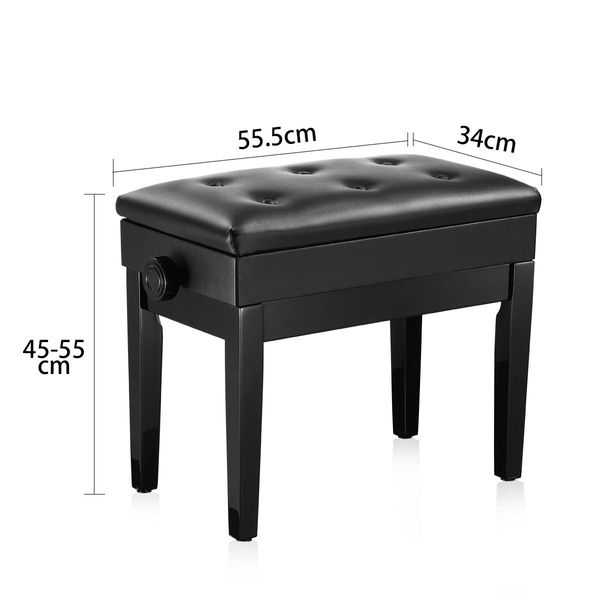 Melodic Adjustable Wood Keyboard Piano Bench Stool with Built-in Storage Black