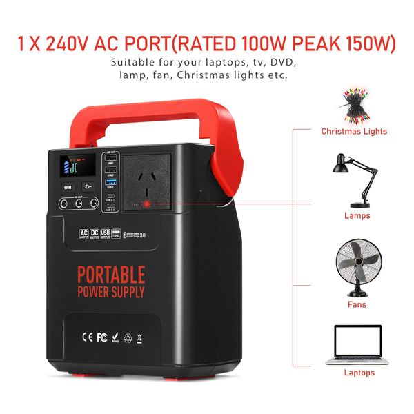 Portable 88500mAh 328WH Power Station 150W Solar Generator Battery Backup