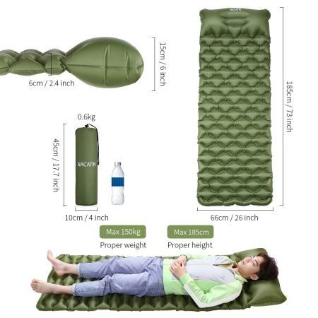 NACATIN LY - 75 Air Mattress Water Toy Inflatable Portable Sleeping Pad Bed Integral Pillow Manual Air Pump Camping Nap