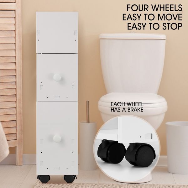 Wheeled Bathroom Cabinet Storage Drawer Organiser Toilet Caddy Tissue Box Holder