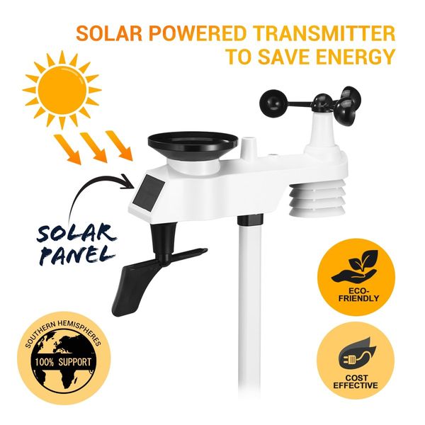 Maxkon WIFI Weather Station Solar Powered for UV Light Temperature Humidity Wind Speed