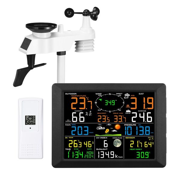 Maxkon WIFI Weather Station Solar Powered for UV Light Temperature Humidity Wind Speed