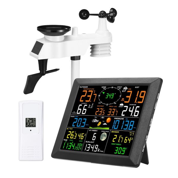 Maxkon WIFI Weather Station Solar Powered for UV Light Temperature Humidity Wind Speed