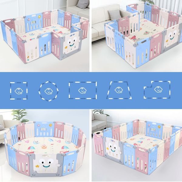 Baby Playpen Enclosure Play Room Yard Barrier Fence Toddler Safety Gate Activity Centre Elephant Design 20 Panels