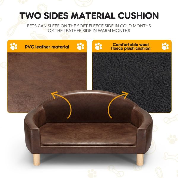 Dog Sofa Cat Couch Puppy Elevated Bed Doggy Soft Cushioned Lounge Chaise Pet Furniture PU Leather