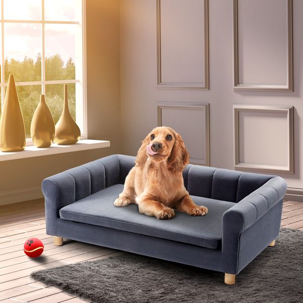 Dog Bed Puppy Sofa Cat Couch Doggy Lounge Soft Cushioned Chaise Pet Furniture Dark Grey XL