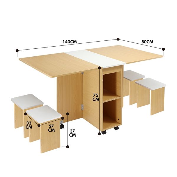 Multifunctional 5 Piece Foldable Dining Table and Chair Set Wooden Home Furniture