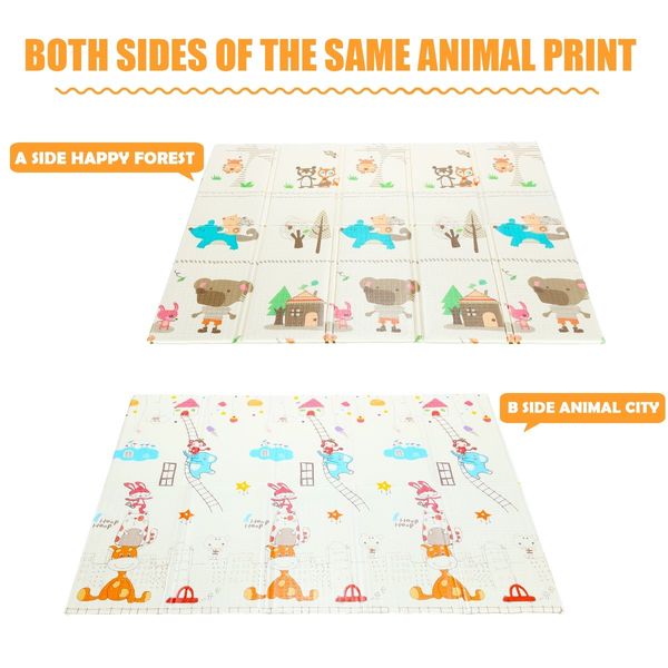 Baby Play Mat Kids Crawling Rug Carpet Pad Activity Gym Centre Waterproof Reversible Animal Alphabet Print 200cmx180cmx15mm