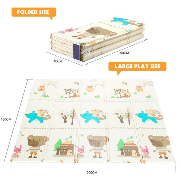 Baby Play Mat Kids Crawling Rug Carpet Pad Activity Gym Centre Waterproof Reversible Animal Alphabet Print 200cmx180cmx15mm