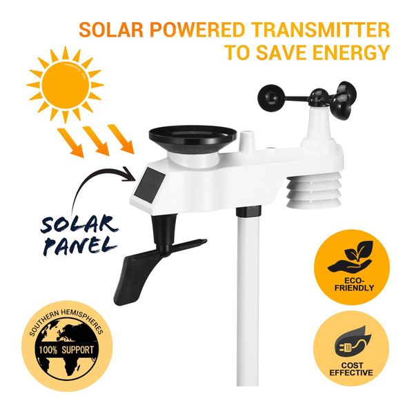 Maxkon Solar Powered Wireless Weather Station Rain Gauge Temperature Humidity Wind