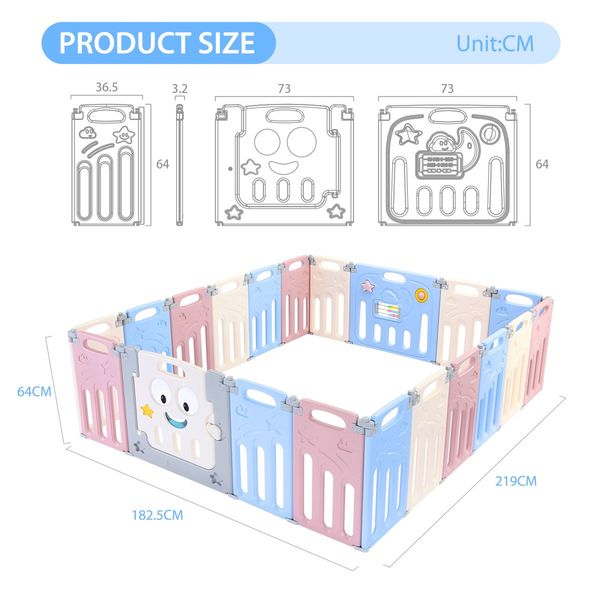 Baby Playpen Enclosure Play Room Yard Barrier Fence Toddler Safety Gate Activity Centre Elephant Design 20 Panels