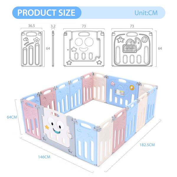 Baby Fence Playpen Barrier Room Enclosure Safety Gate Activity Centre Toddler Play Yard Elephant Design 16 Panels