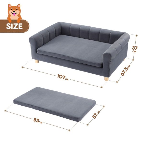 Dog Bed Puppy Sofa Cat Couch Doggy Lounge Soft Cushioned Chaise Pet Furniture Dark Grey XL