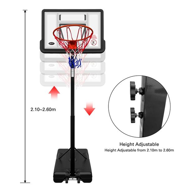 Genki Adjustable 2.1-2.6m Portable Basketball Hoop Stand System Backboard Rim