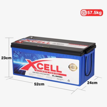 X-Cell 230Ah AGM Battery Deep Cycle 12v Marine Solar Camping Volt Glass 4WD SLA