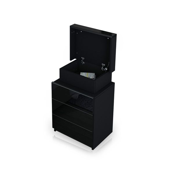 Black Modern Nightstand Bedside Tables 3 Drawers High Gloss Front RGB LED