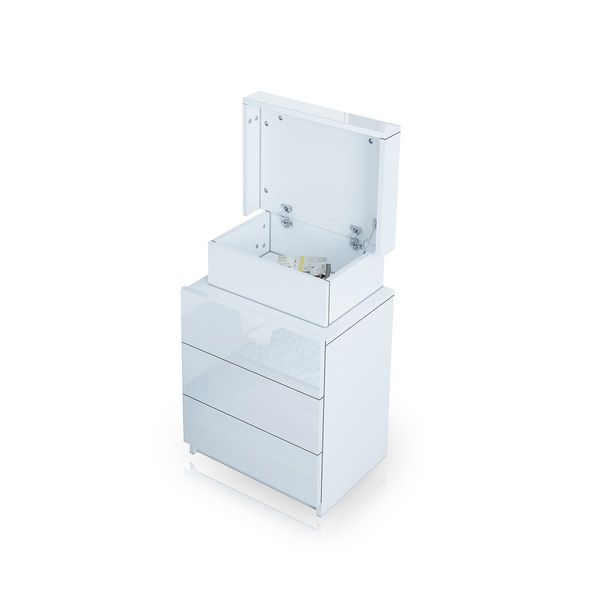 White Modern Nightstand Bedside Tables 3 Drawers High Gloss Front RGB LED