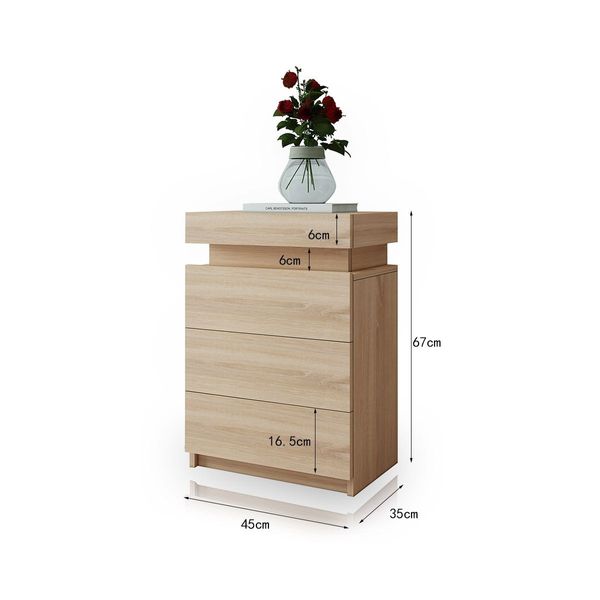 Oak Modern Nightstand Bedside Tables 3 Drawers High Gloss Front 