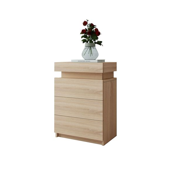 Oak Modern Nightstand Bedside Tables 3 Drawers High Gloss Front 