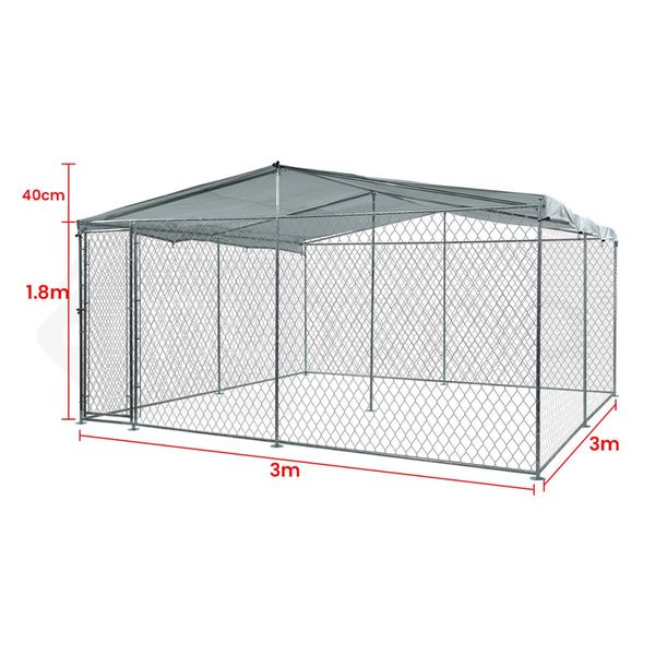 NEATAPET 3x3m Outdoor Chain Wire Dog Enclosure Kennel with Shade Cover for Dog, Puppy