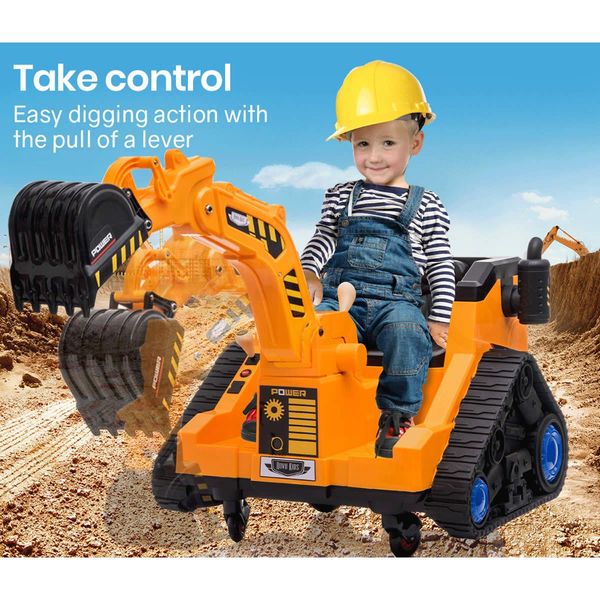 ROVO KIDS Ride On Digger Excavator Toy Electric Sit On Toddler Battery Powered