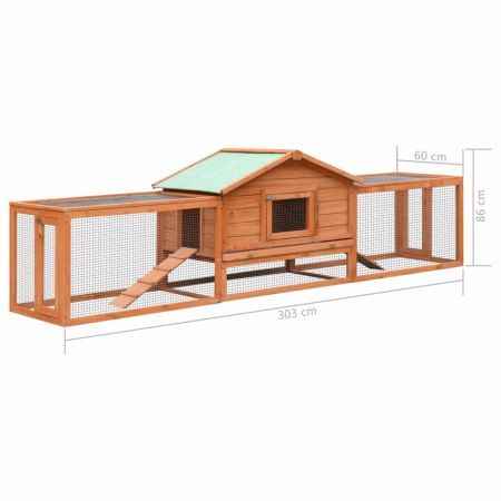 Rabbit Hutch Solid Pine & Fir Wood 303x60x86 cm