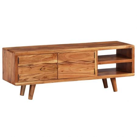 TV Cabinet Solid Acacia Wood with Carved Doors 117x30x40 cm