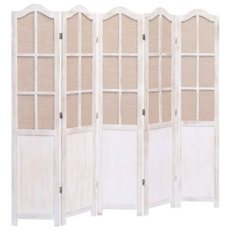 5-Panel Room Divider White 175x165 cm Fabric