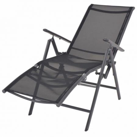 Reclining Deck Chair Aluminium and Textilene Black