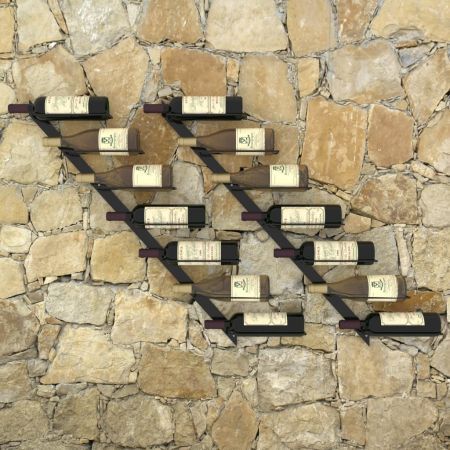 289565 Wall-mounted Wine Racks for 14 Bottles 2 pcs Black Metal