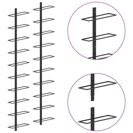 289567 Wall-mounted Wine Racks for 20 Bottles 2 pcs Black Metal