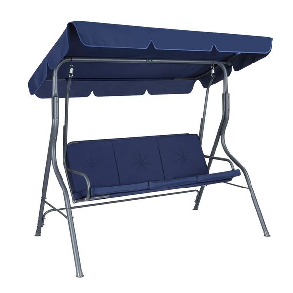 3 Seater Swing Chair with Cushion and Canopy for Outdoor Garden Patio Navy Blue