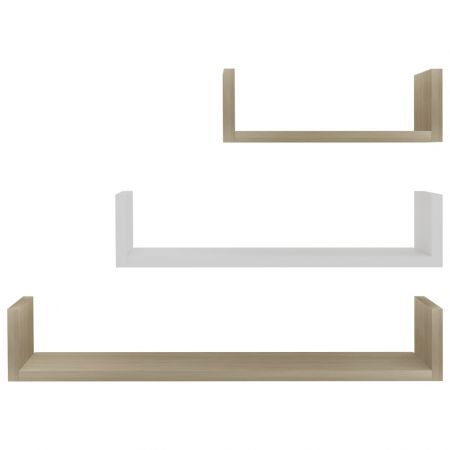 Wall Display Shelf 3 pcs White and Sonoma Oak Chipboard