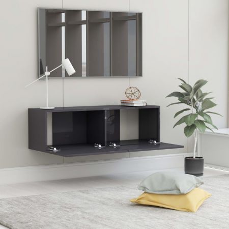 TV Cabinet High Gloss Grey 100x30x30 cm Chipboard