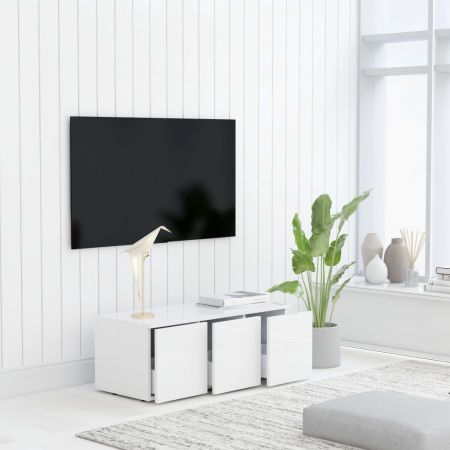 TV Cabinet High Gloss White 80x34x30 cm Chipboard