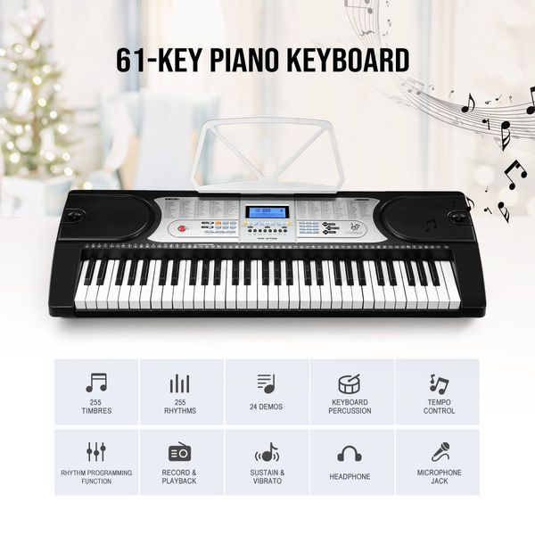 61 Key Electronic Keyboard Piano with 24 Demo Songs LED Screen Music Stand Melodic