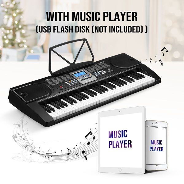 61 Key Portable Electronic Keyboard Electric Piano with Microphone Power Adaptor Melodic