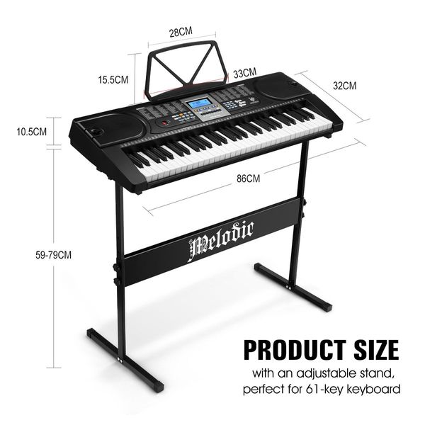 61 Key Portable Electronic Keyboard Electric Piano with Microphone Power Adaptor Melodic