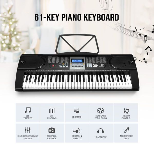 61 Key Portable Electronic Keyboard Electric Piano with Microphone Power Adaptor Melodic