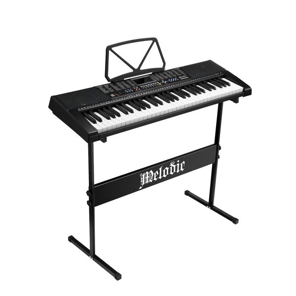 Electronic Piano Keyboard Melodic 61 Lighted Keys USB Port 50 Demo Songs Music Stand