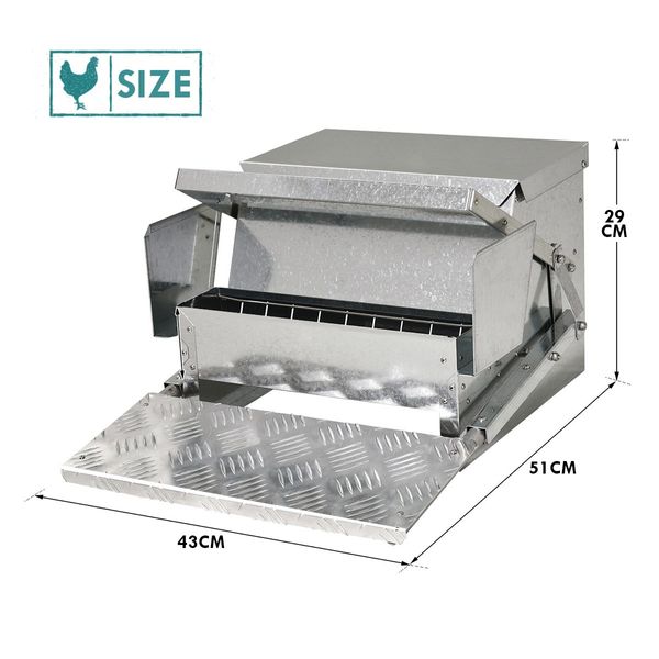 Auto Chicken Feeder Galvanized Steel Poultry Automatic Feeding Trough Spill-Proof Tread Plate 10KG