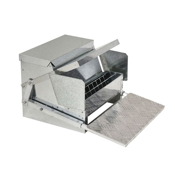 Auto Chicken Feeder Galvanized Steel Poultry Automatic Feeding Trough Spill-Proof Tread Plate 10KG