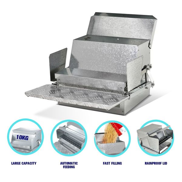 Auto Chicken Feeder Galvanized Steel Poultry Automatic Feeding Trough Spill-Proof Tread Plate 10KG