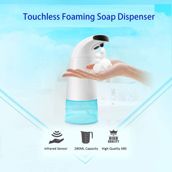 Automatic Foam Soap Dispenser, Touchless Foaming Soap Dispenser, Hands Free with Infrared Motion Sensor, 280ml Liquid, for Kids Adult Kitchen Bathroom