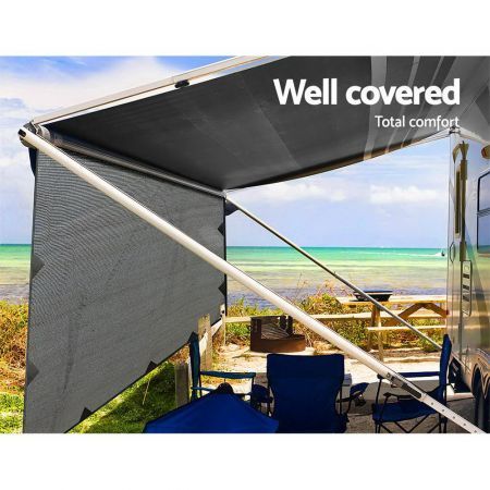 4.6M Caravan Privacy Screens 1.95m Roll Out Awning End Wall Side Sun Shade